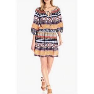 Betsey Johnson Dress Womens 8 Peasant Smocked Waist Boho Aztec